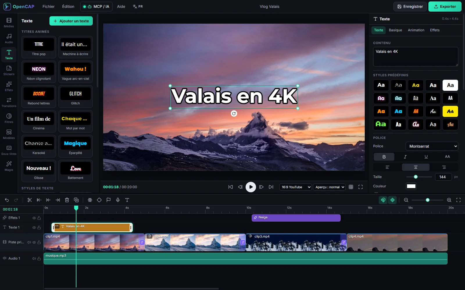 Titres animés et styles de texte dans OpenCAP